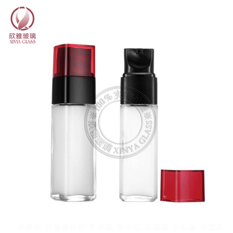 30ml liquid foundation pump sprayer glass bottle square cosmetic packaging
